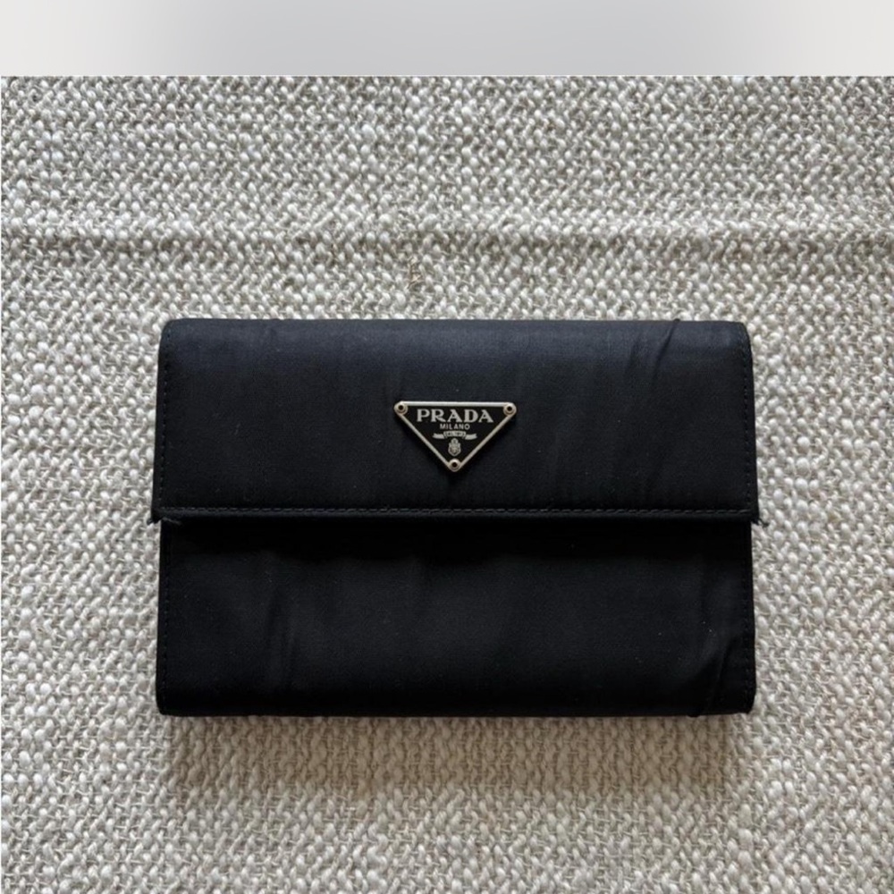 Prada Black Wallet with Silver Logo